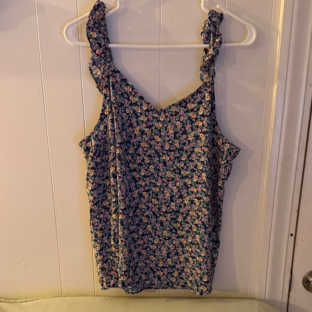 LC Lauren Conrad Navy Floral Tie-Shoulder Tank Top